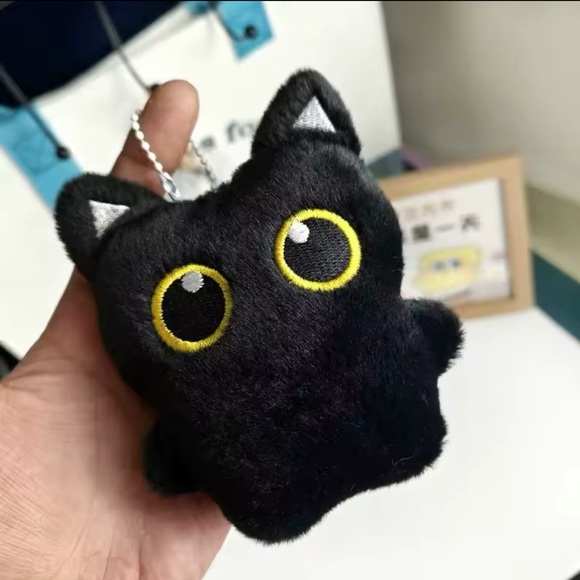 Black kitty | Toys | New Cute Black Fuzzball Plush Cat Keychain Dangler ...